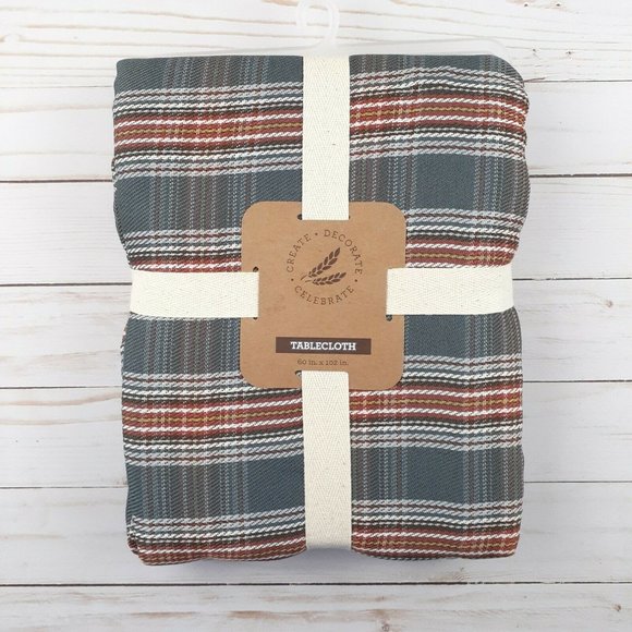 Fabric Tablecloth Gray Copper Plaid 60x102 - Picture 2 of 3